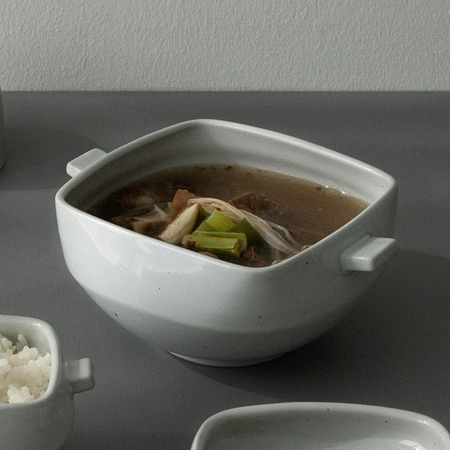핸드메이드 담 사각 면기볼L 1P 소면기 냉면기 우동기 국산도자기 면기 덮밥 라면 그릇 - 상품 이미지