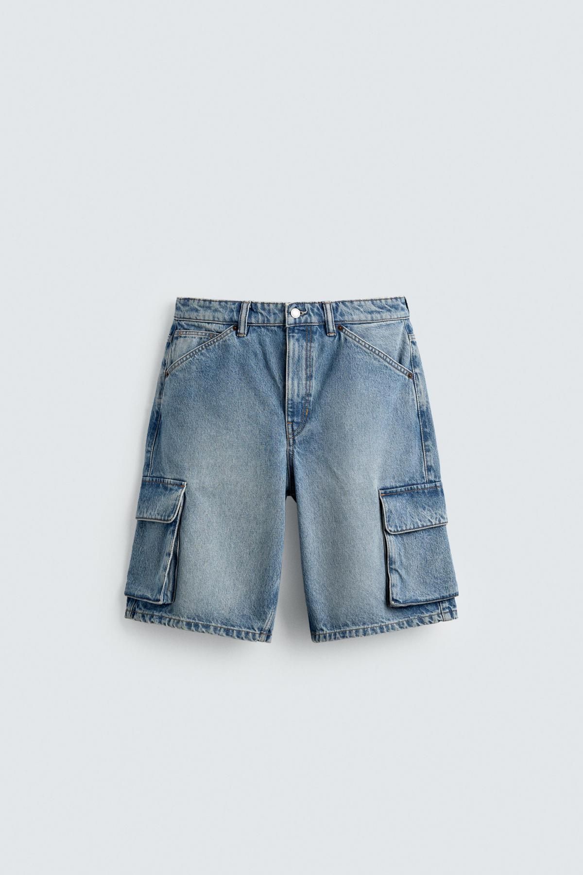 자라 테크니컬 데님 카고 버뮤다 반바지 4806/318 MID-BLUE - 메인 이미지
