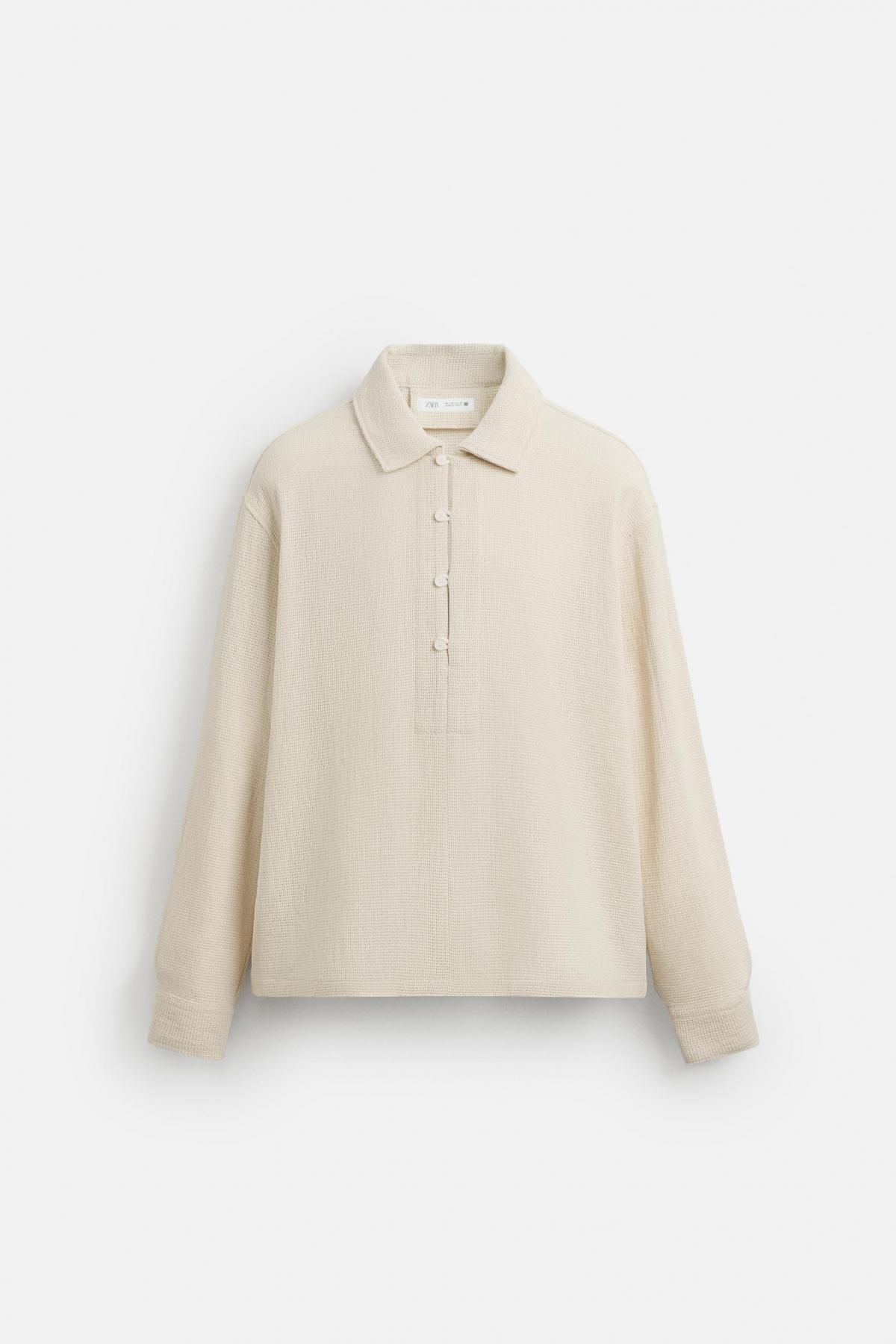 자라 코튼 아이보리 텍스처 긴팔 폴로 셔츠 2688/108 CREAM - 상품 이미지