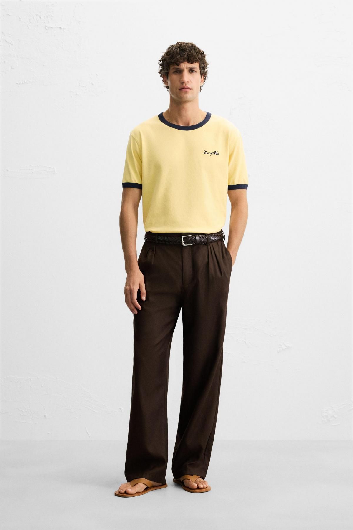 자라 워시드 레귤러핏 콘트라스트 자수 반팔 티셔츠 6224/300 YELLOW - 상세 이미지 2