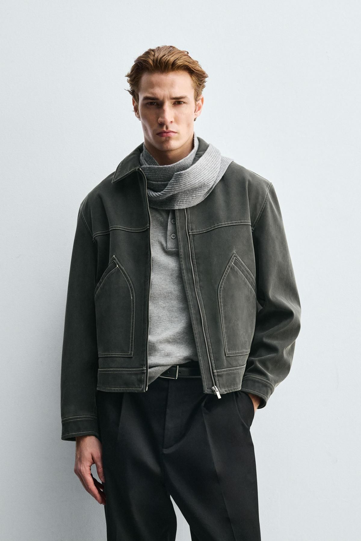 자라 빈티지 페이크 스웨이드 집업 재킷 3046/338 DARK GREY - 상세 이미지 3