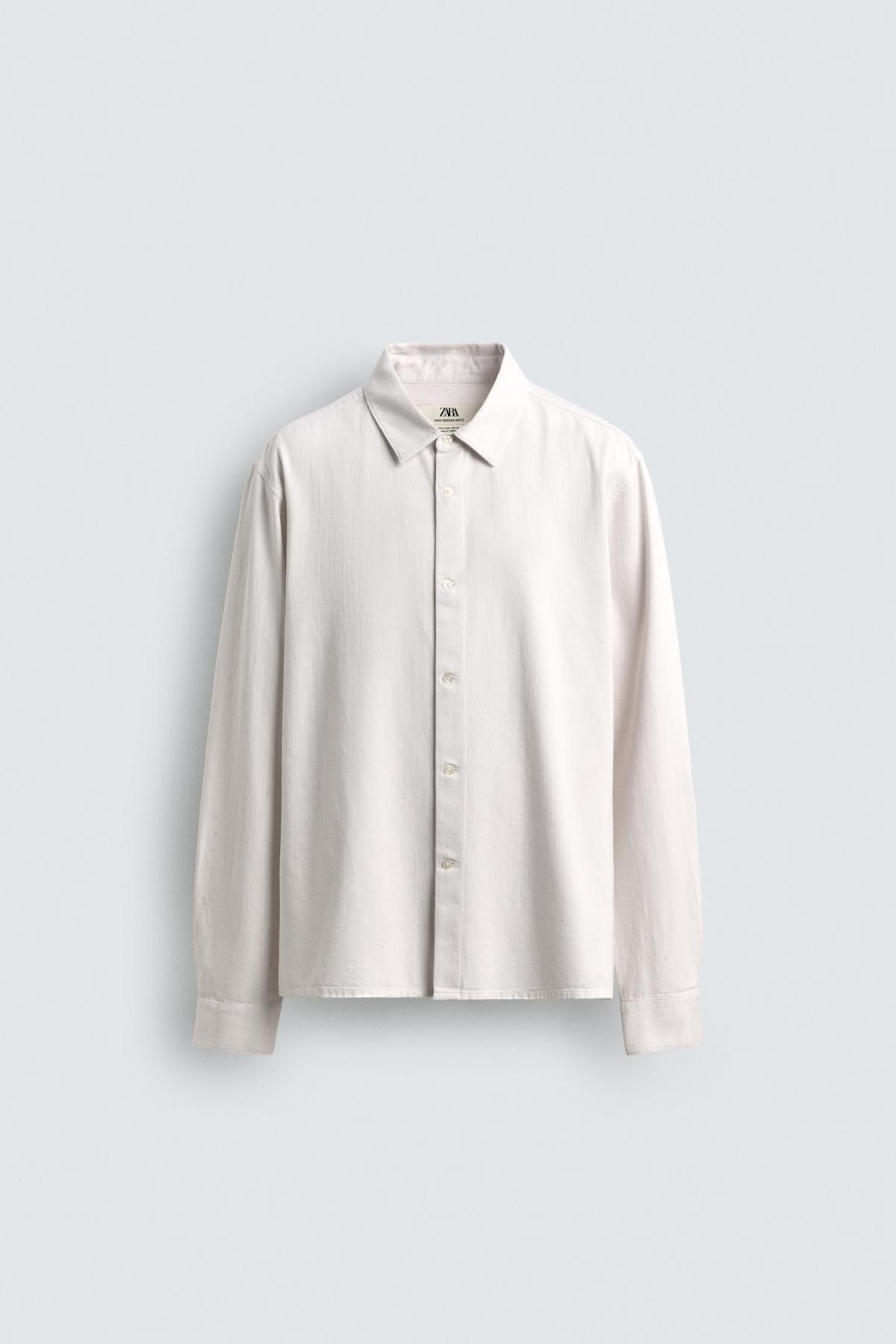 자라 라이트웨이트 데님 테크니컬 긴팔 셔츠 7545/397 OYSTER-WHITE - 메인 이미지