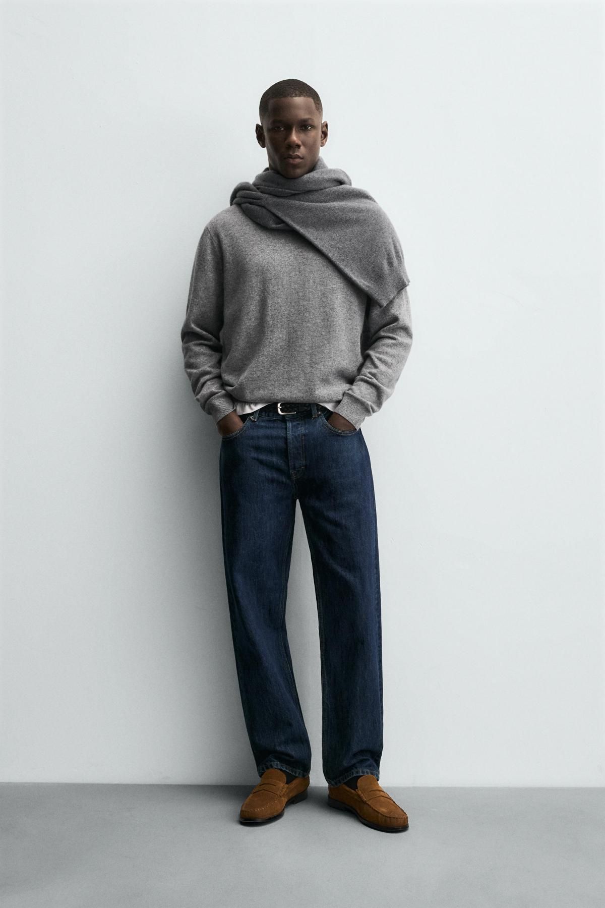 자라 프리미엄 울 캐시미어 라운드 니트 스웨터 2893/320 GREY MARL - 상세 이미지 2