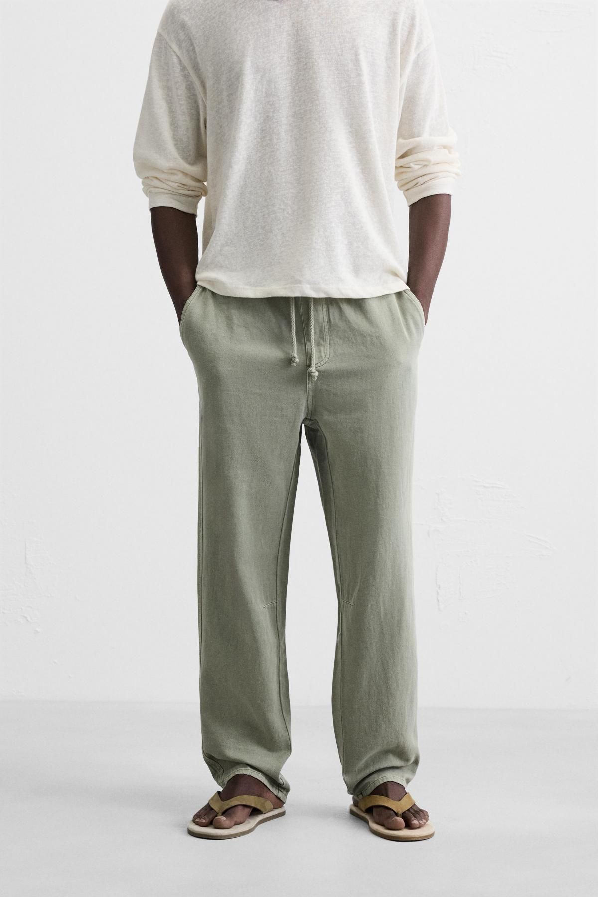 자라 코튼 린넨 와이드 팬츠 4575/406 LIGHT KHAKI - 상품 이미지