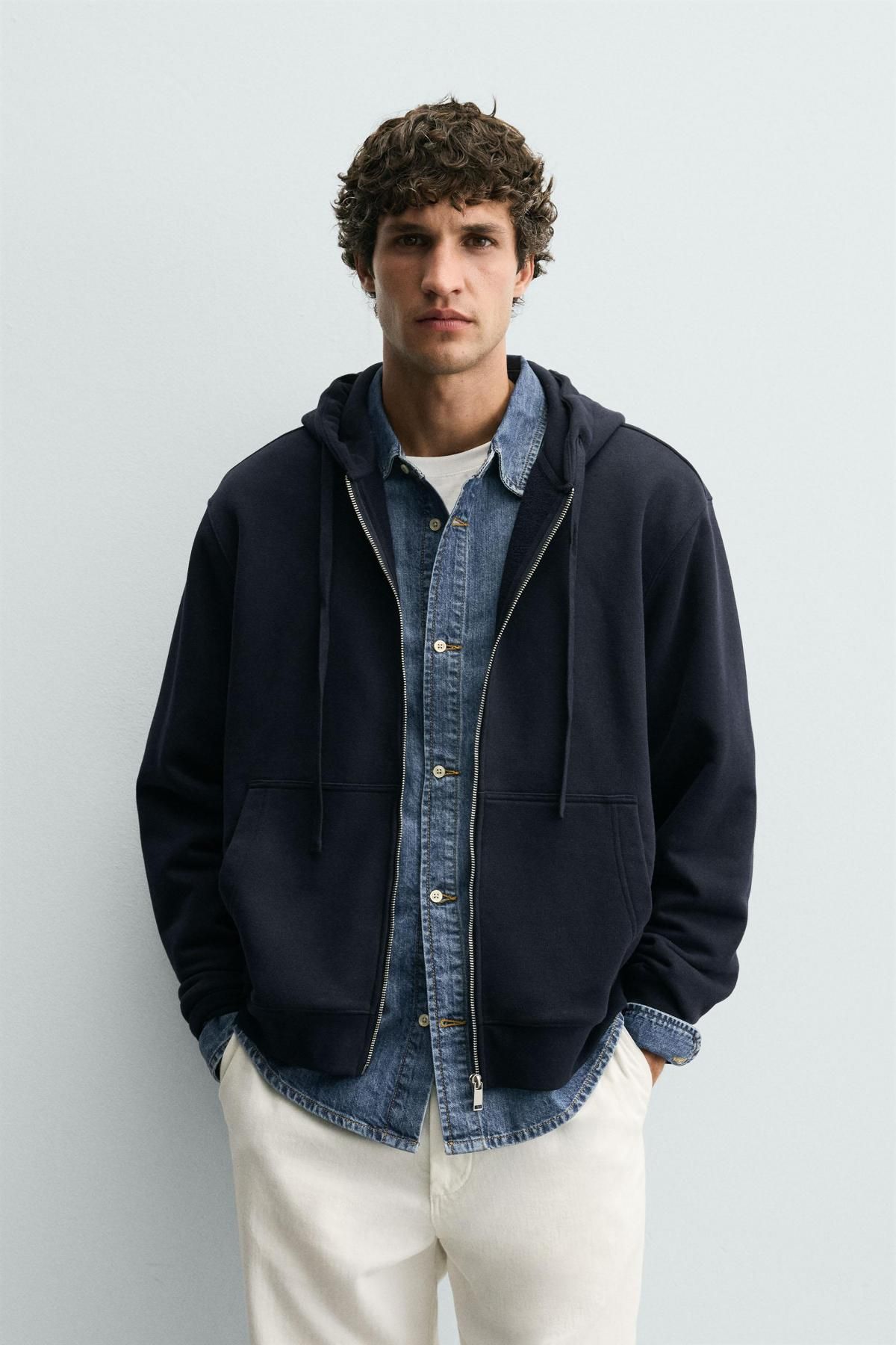 자라 베이직 네이비 테크니컬 후드 집업 4092/360 NAVY BLUE - 상세 이미지 3