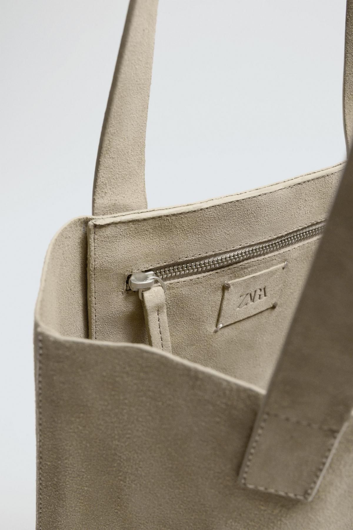자라 스플릿 스웨이드 레더 토트백 3394/620 SAND BROWN 이미지 6