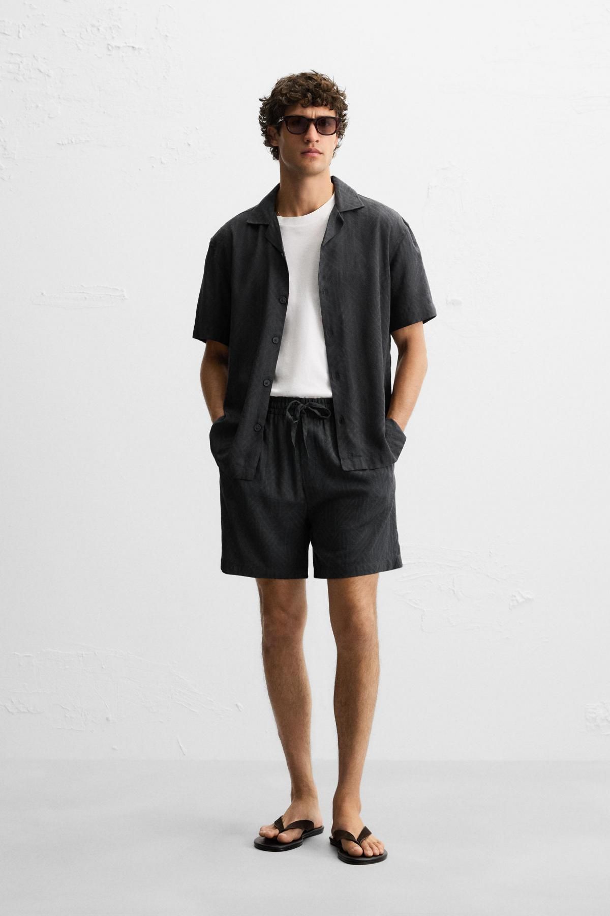 자라 지오메트릭 자카드 반팔 셔츠 1450/301 ANTHRACITE GREY - 상세 이미지 2