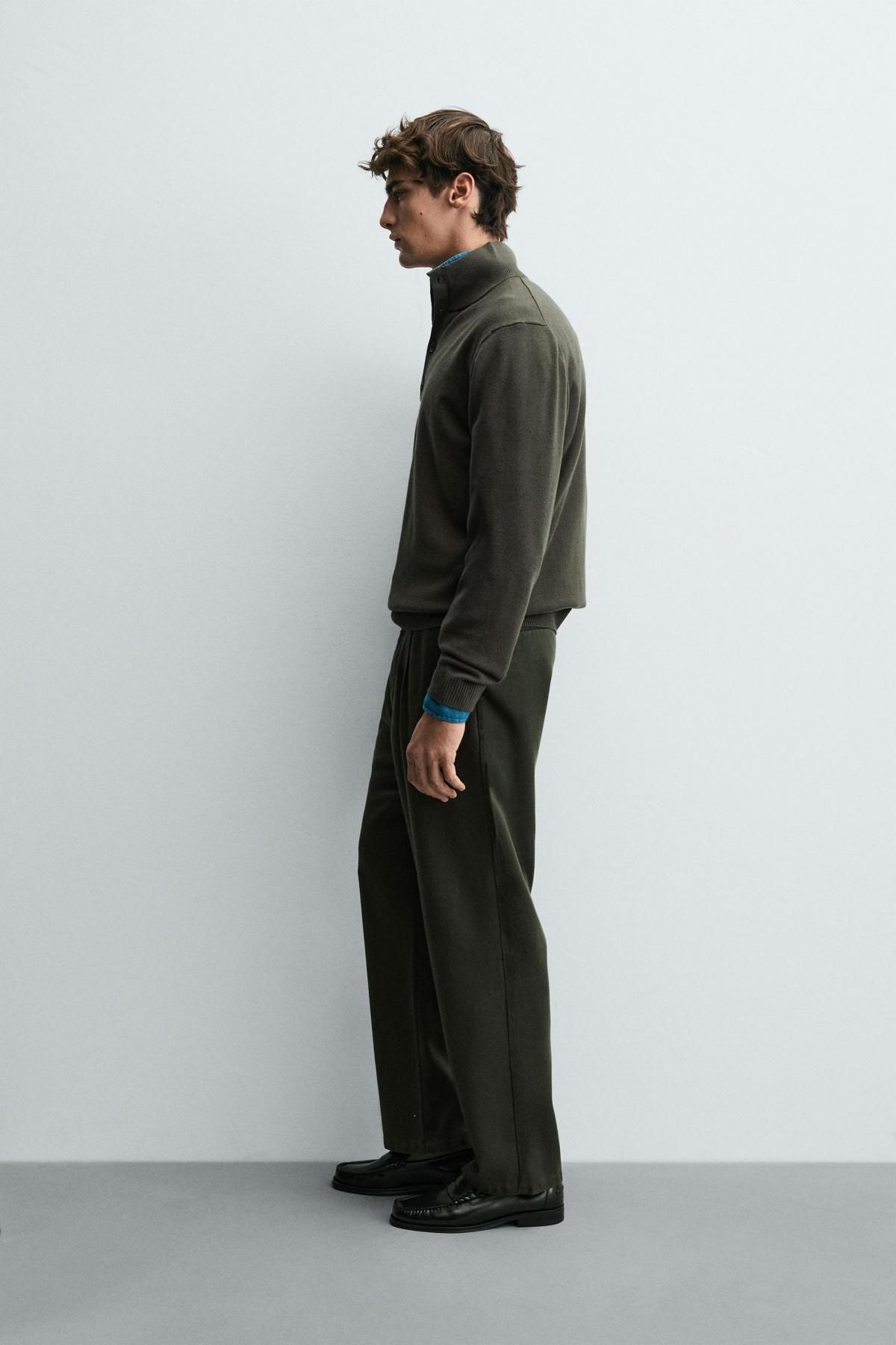 자라 테크니컬 하이넥 버튼업 니트 스웨터 9598/332 GREY GREEN - 상세 이미지 5