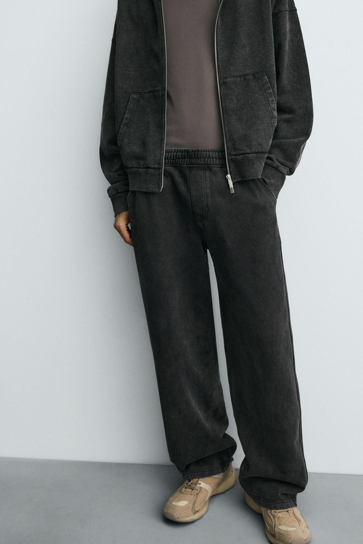 자라 워시드 코튼 테크니컬 와이드 조거 팬츠 3443/336 DARK GREY - 상세 이미지 5