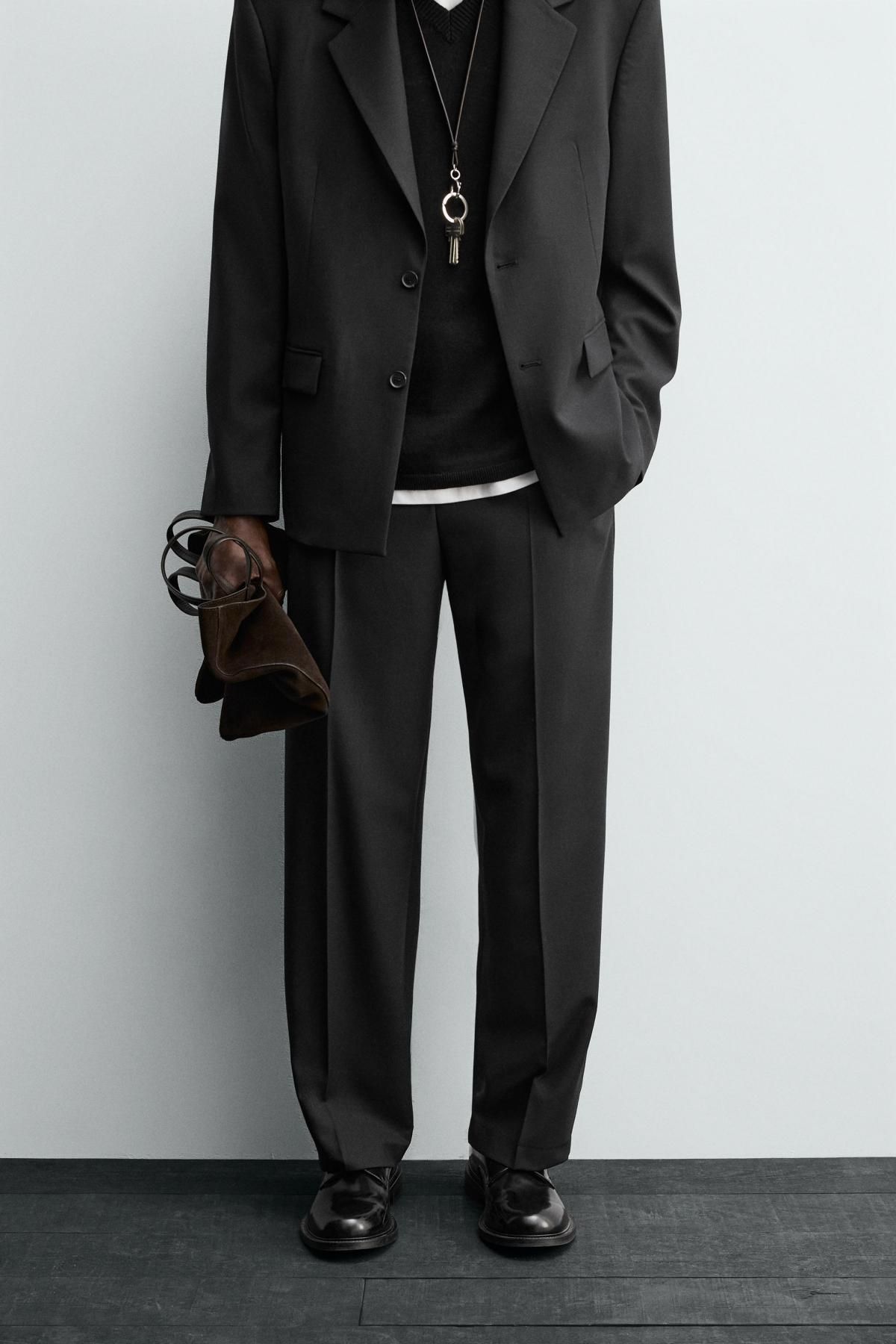 자라 울 블렌드 스트레이트 수트 팬츠 6608/791 BLACK - 메인 이미지