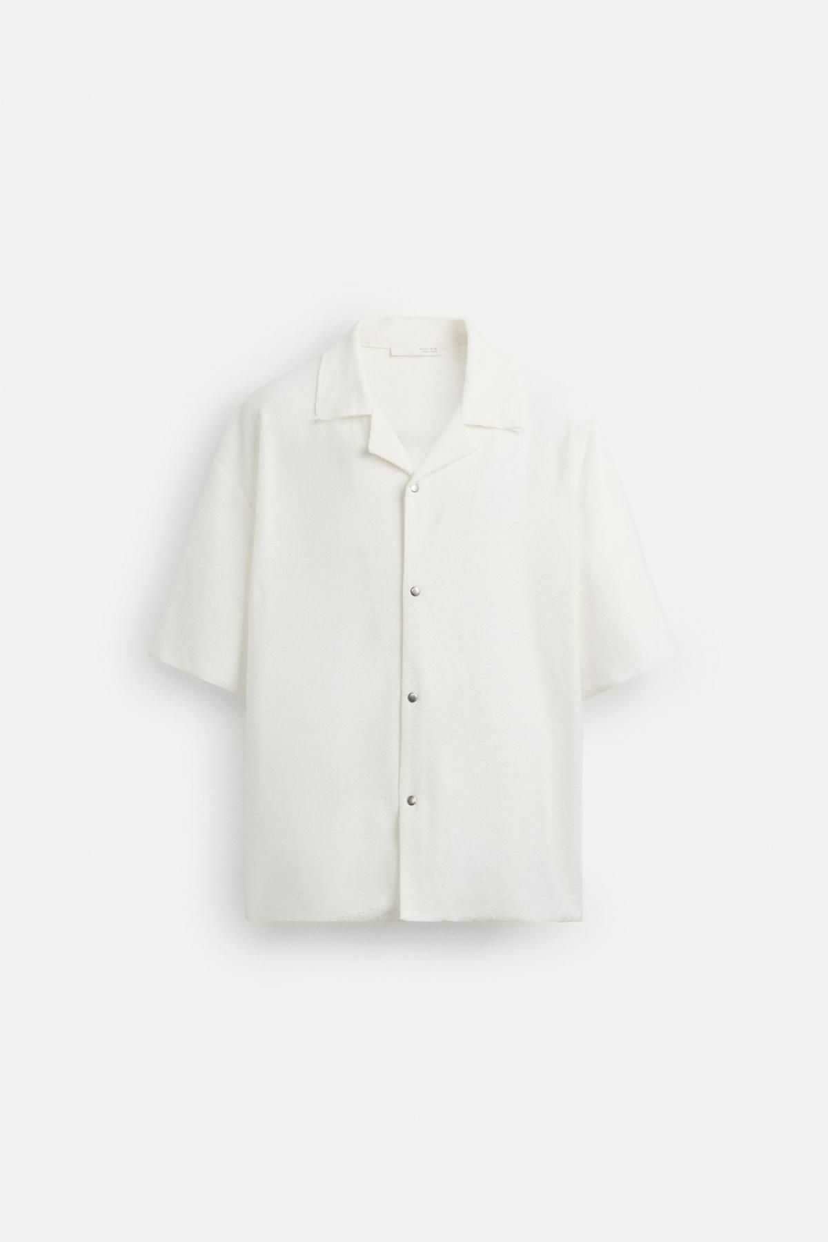 자라 화이트 테리 텍스처 릴렉스핏 반팔 셔츠 4087/317 WHITE - 메인 이미지