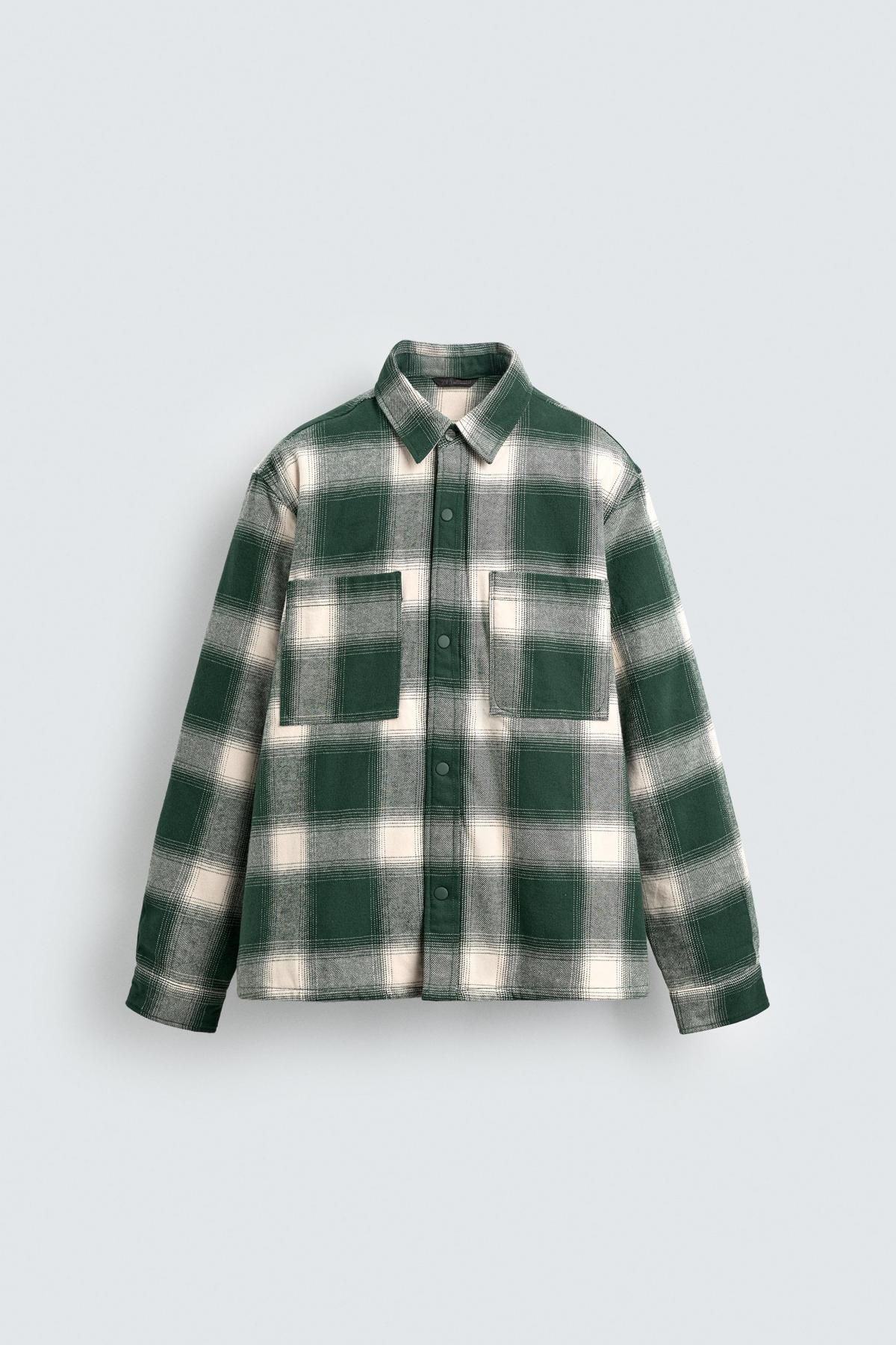 자라 테크니컬 퀼팅 체크 오버셔츠 4302/321 GREEN - 메인 이미지