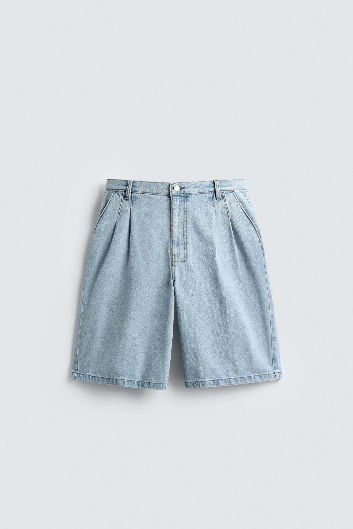 자라 플리츠 릴랙스핏 데님 버뮤다 반바지 9794/305 LIGHT BLUE - 메인 이미지