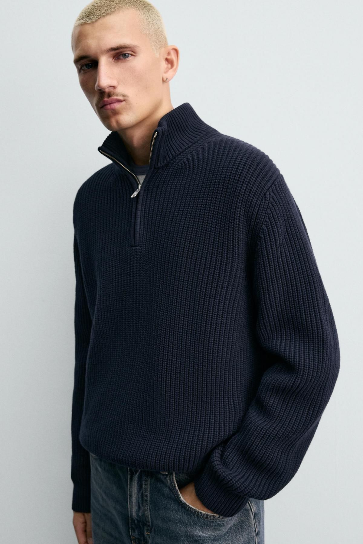 자라 하이넥 집업 니트 스웨터 9598/343 NAVY BLUE 이미지 6