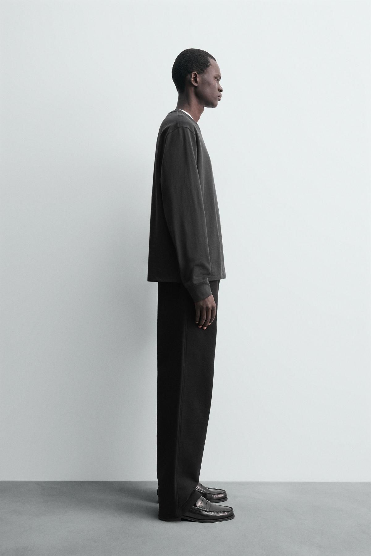 자라 테크니컬 롤랜드 컴팩트코튼 라운드넥 긴팔 티셔츠 4087/397 BLACK - 상세 이미지 5