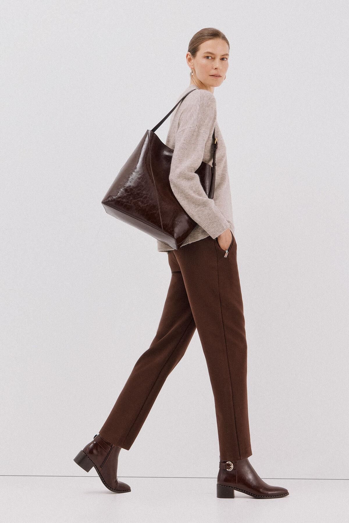 꼬르떼피엘 하이웨이스트 슬림핏 슬랙스 팬츠 6142022 MARRON OSCURO - 상세 이미지 2