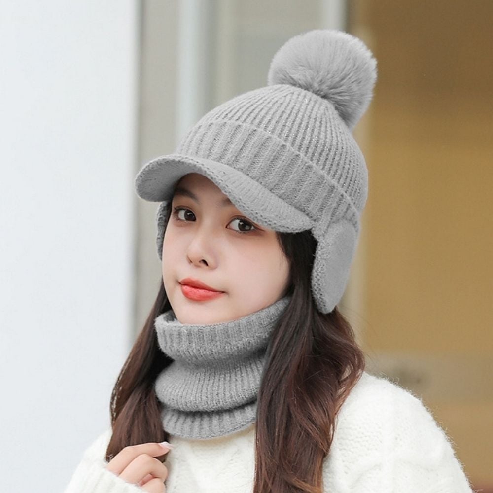 여성 겨울 골프모자 넥워머 귀마개 방울 털모자 세트 넥워머모자 블랙 - 상품 이미지