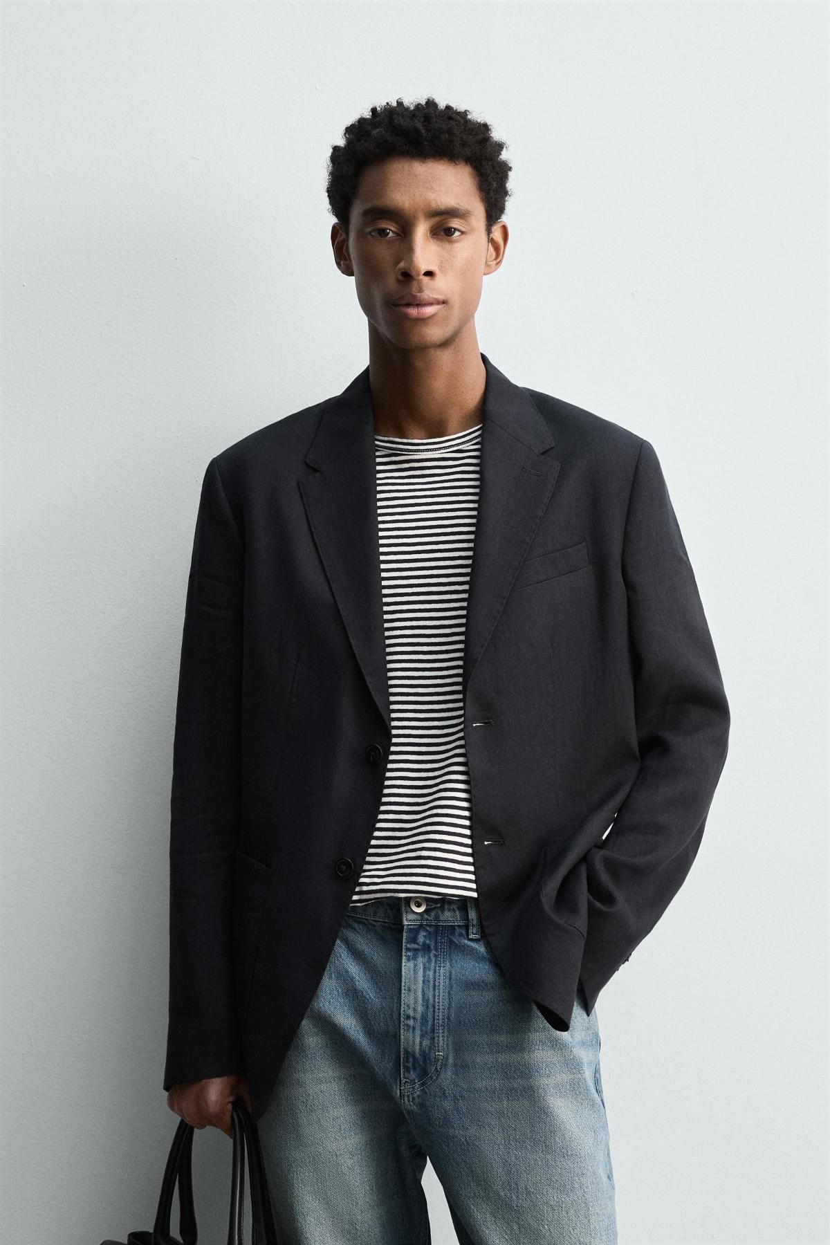 자라 남성 릴랙스핏 리넨 테일러드 블레이저 4721/530 NAVY BLUE - 상세 이미지 3