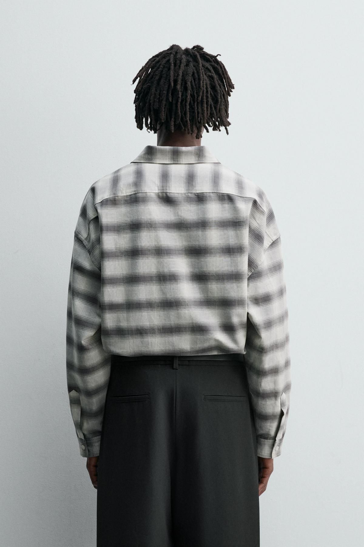 자라 오버사이즈 체크 옥스포드 셔츠 7446/311 WHITE / GREY - 상세 이미지 4
