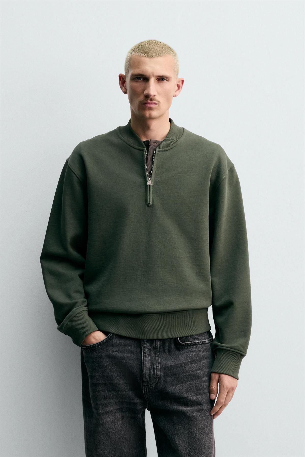 자라 워시드 코튼 지퍼넥 스웨트셔츠 4087/382 MID-GREEN - 상세 이미지 3