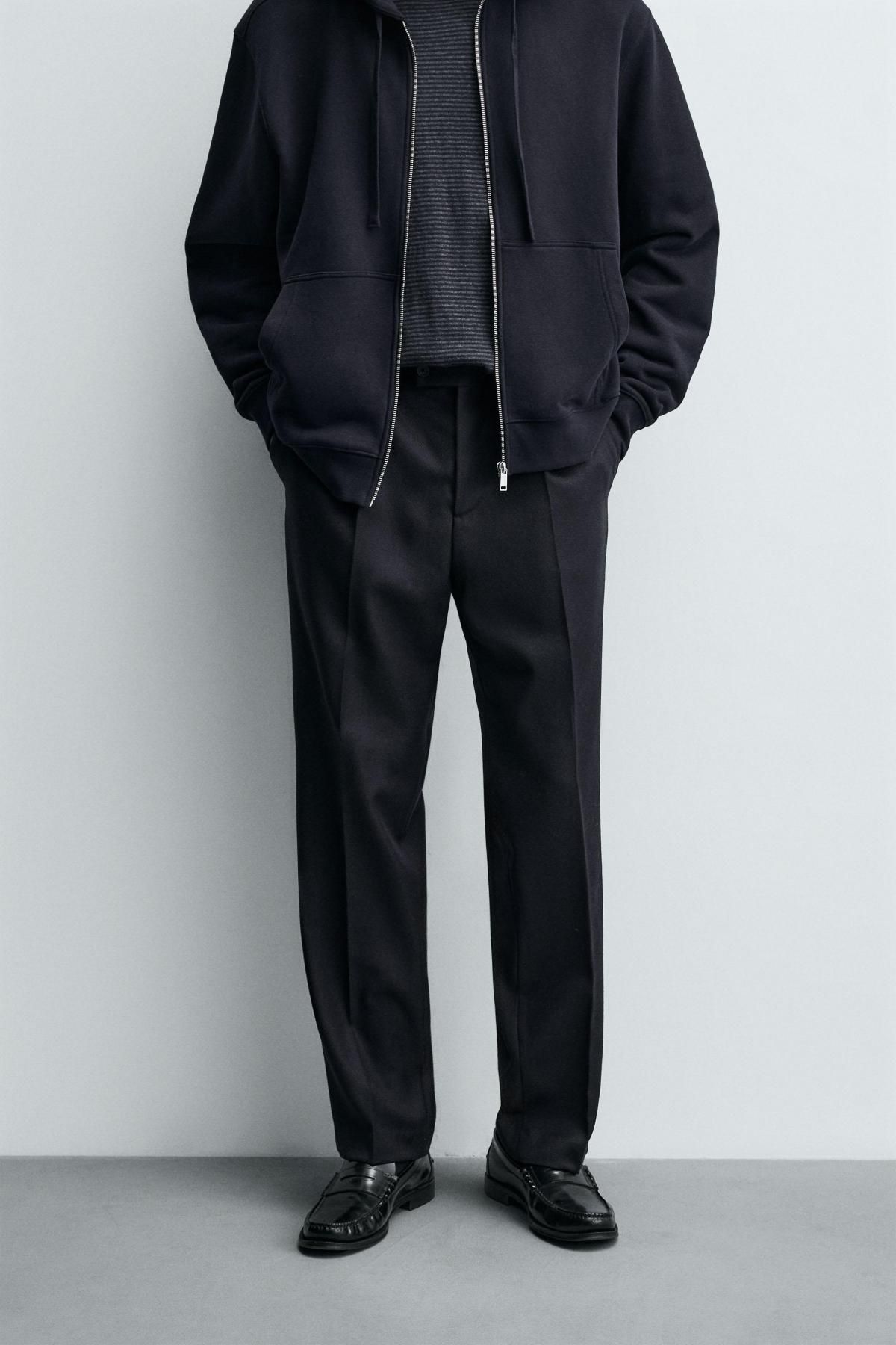 자라 울 텍스처 레귤러핏 슬랙스 팬츠 6746/638 NAVY BLUE - 상세 이미지 3