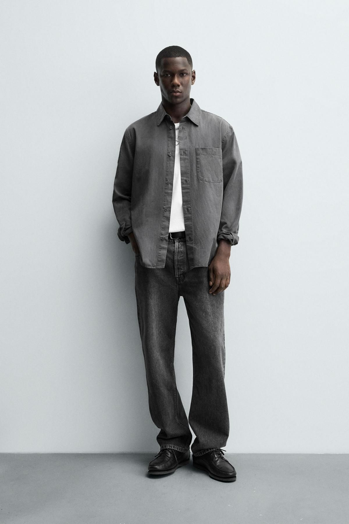 자라 워시드 테크니컬 트윌 텍스처 긴팔 셔츠 6887/400 ANTHRACITE GREY - 상세 이미지 2