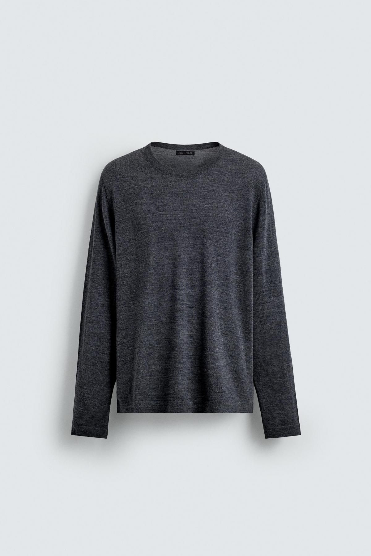 자라 프리미엄 울 라운드니트 레귤러핏 긴팔 스웨터 0506/319 ANTHRACITE GREY - 메인 이미지