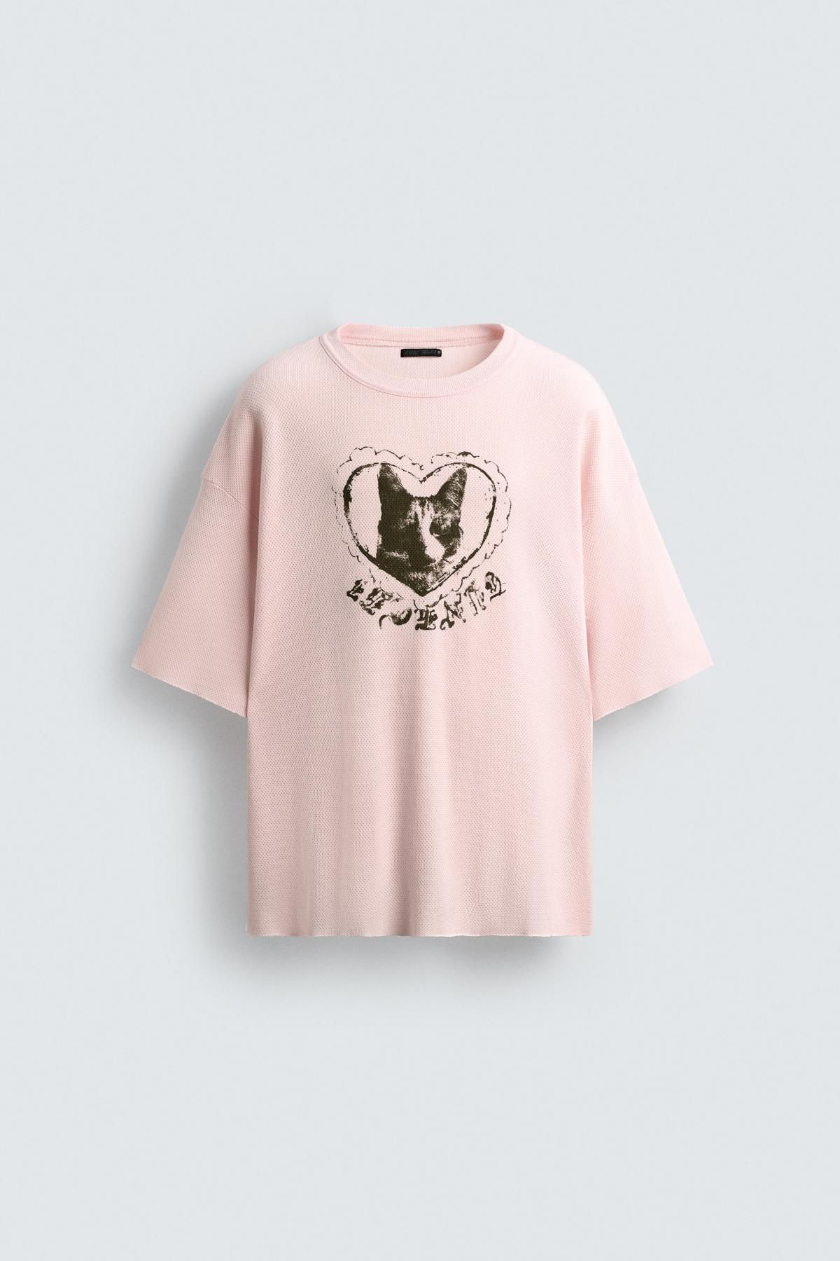 자라 페일핑크 그래픽 반팔 니트 티셔츠 4805/308 PALE PINK - 메인 이미지