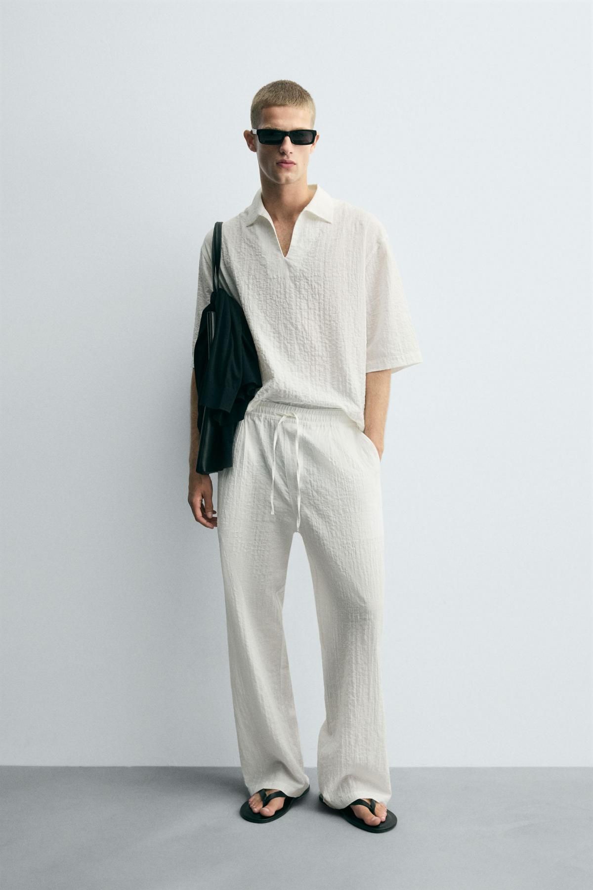 자라 텍스처 코튼블렌드 릴랙스핏 반팔 폴로셔츠 6861/500 WHITE - 상세 이미지 2