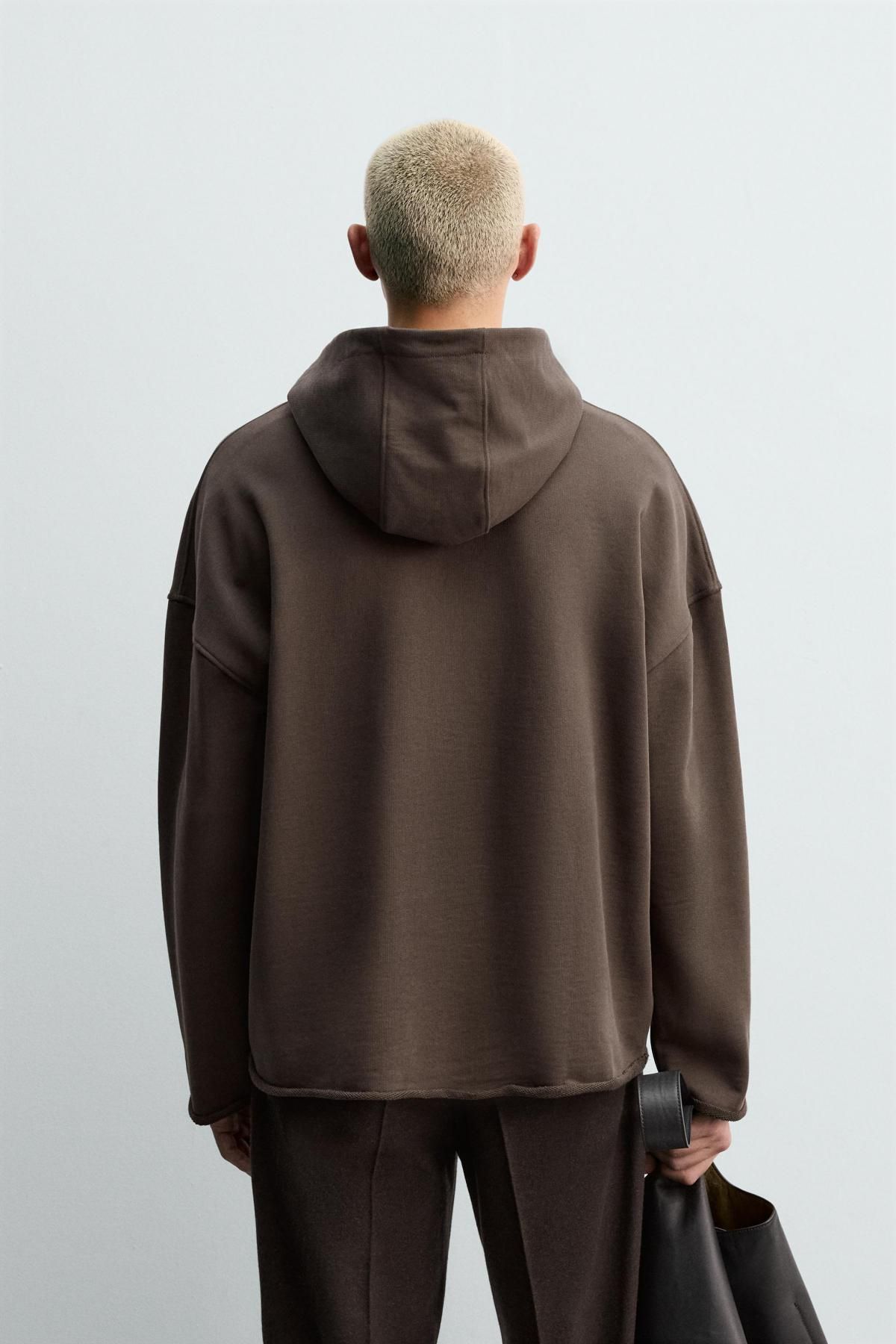 자라 릴랙스핏 코튼 후드 스웨트셔츠 4087/381 BROWN - 상세 이미지 4