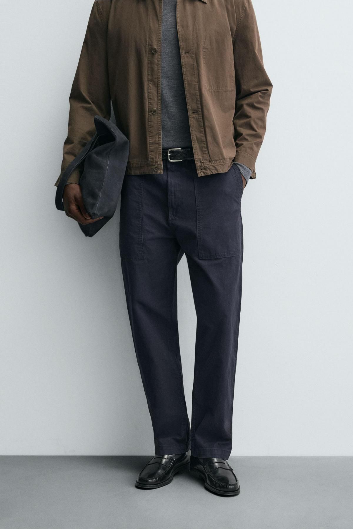 자라 워시드 코튼 스트레이트핏 팬츠 7147/435 NAVY BLUE - 상품 이미지