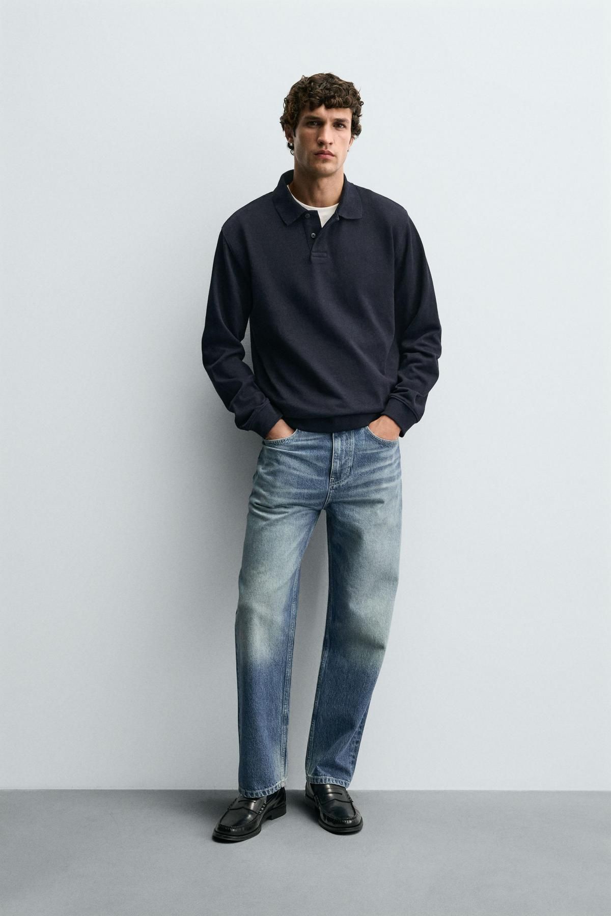 자라 베이직 텍스처 긴팔 테크니컬 폴로셔츠 0526/325 NAVY BLUE - 상세 이미지 2