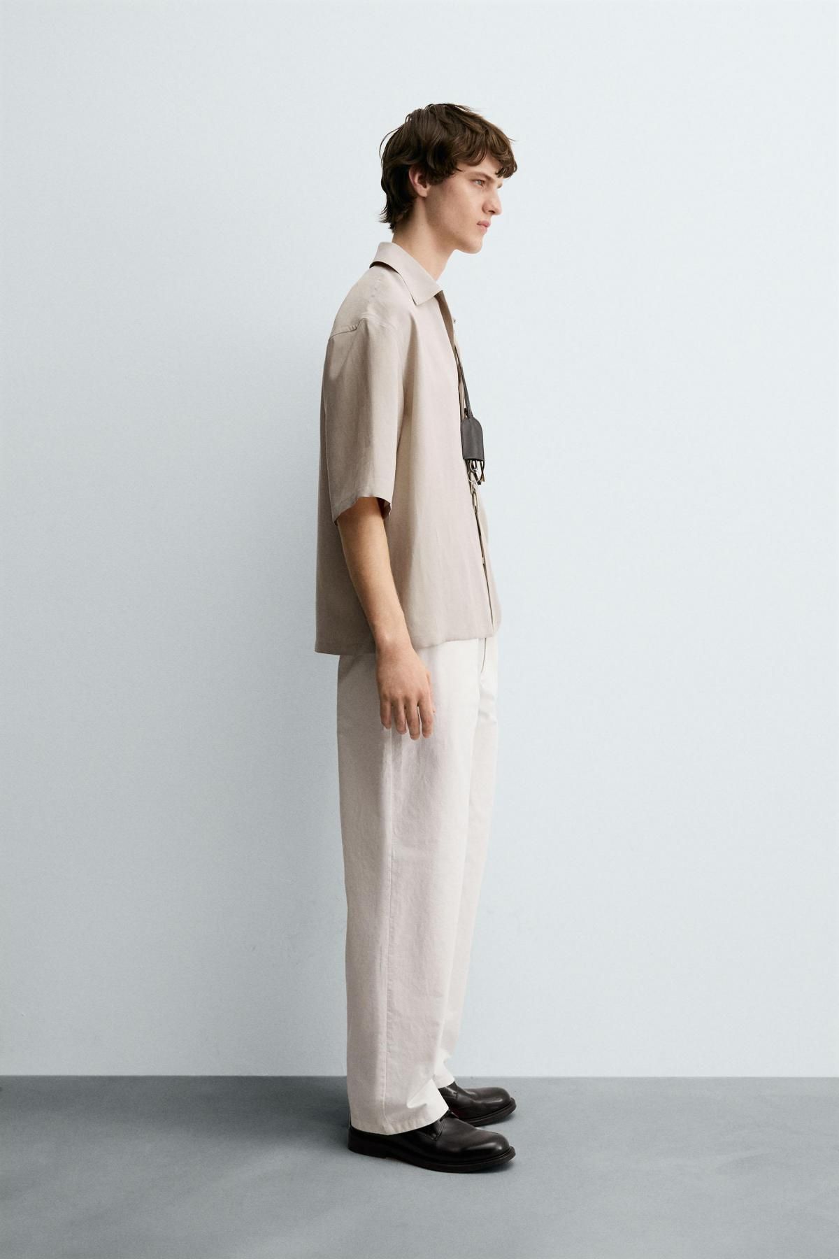 자라 미니멀 릴랙스핏 테크니컬 반팔 셔츠 0706/663 LIGHT BEIGE - 상세 이미지 5