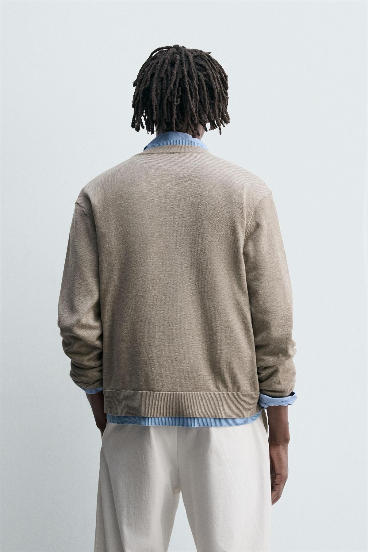 자라 테크니컬 배색 브이넥 가디건 3920/121 BEIGE - 상세 이미지 4