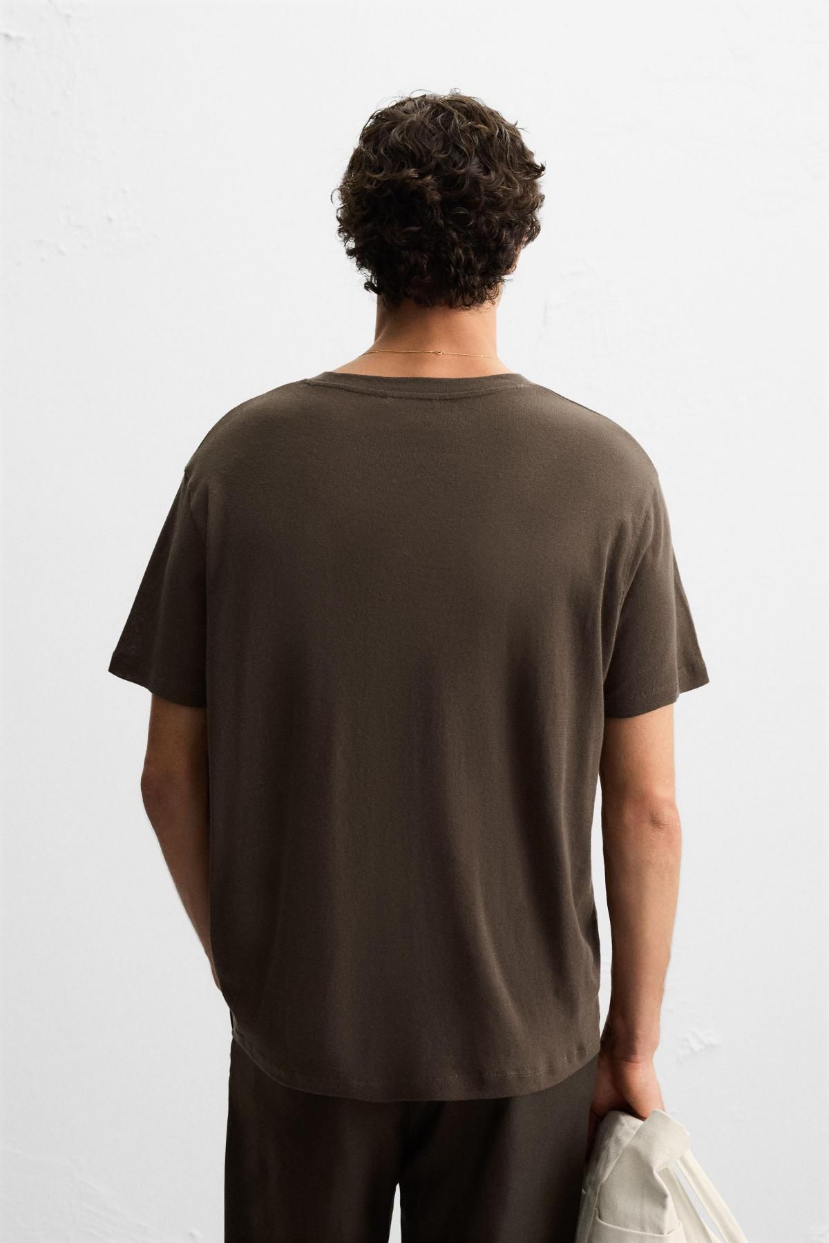 자라 크레프 텍스처 코튼 반팔 티셔츠 5644/340 BROWN - 상세 이미지 4