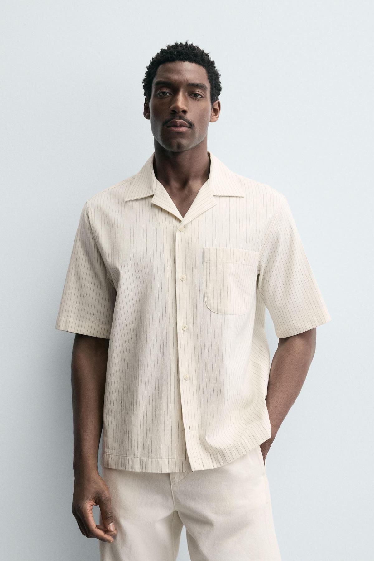 자라 리넨 스트라이프 반팔 셔츠 6757/834 STRIPED - 상세 이미지 3
