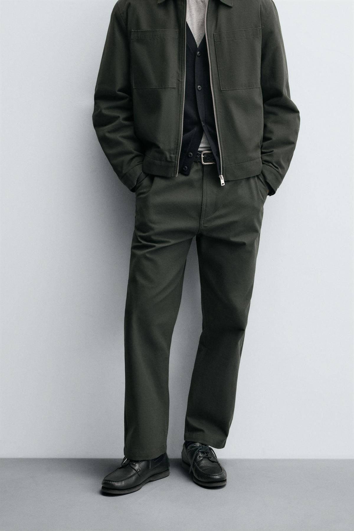 자라 스트레이트핏 캔버스 코튼 블렌드 팬츠 1437/465 DARK KHAKI - 상세 이미지 3