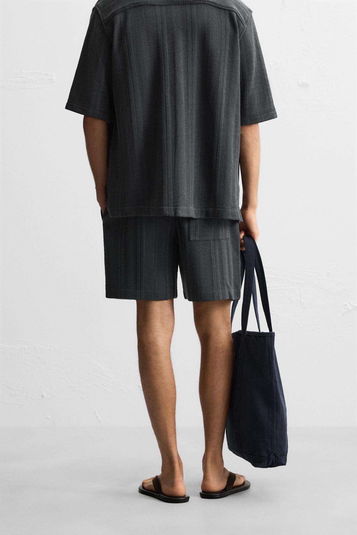 자라 자카드 텍스처 와이드 밴딩 버뮤다 반바지 4840/141 ANTHRACITE GREY - 상세 이미지 4