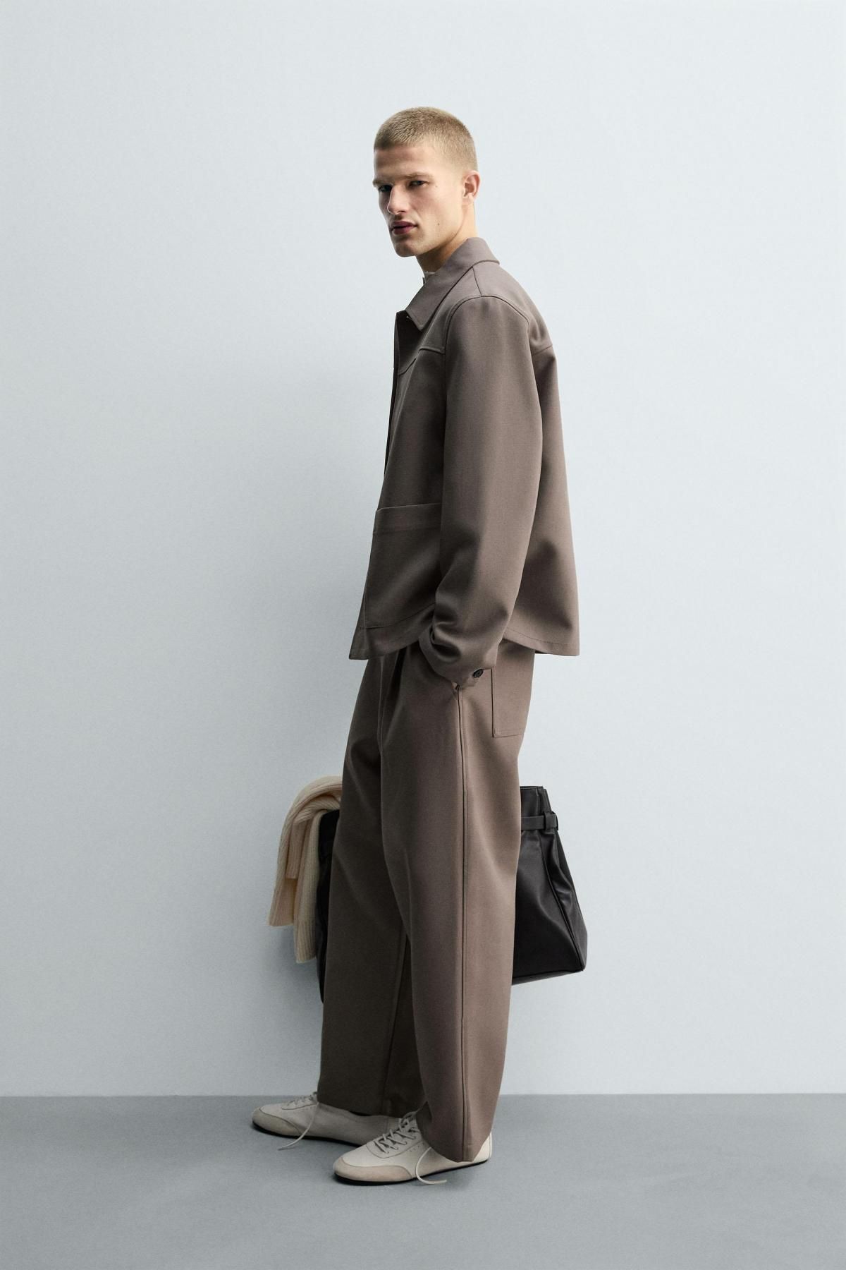 자라 미니멀 벌룬핏 테크니컬 울 와이드 슬랙스 팬츠 5854/180 MINK - 상세 이미지 4