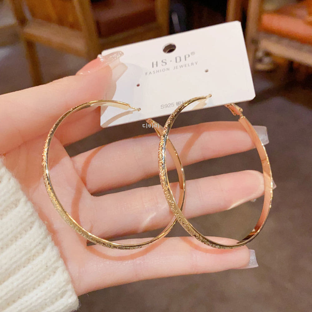 S925 반짝거리는 큰귀걸이 슬림 링귀고리 포인트 14K 이어링 - 메인 이미지