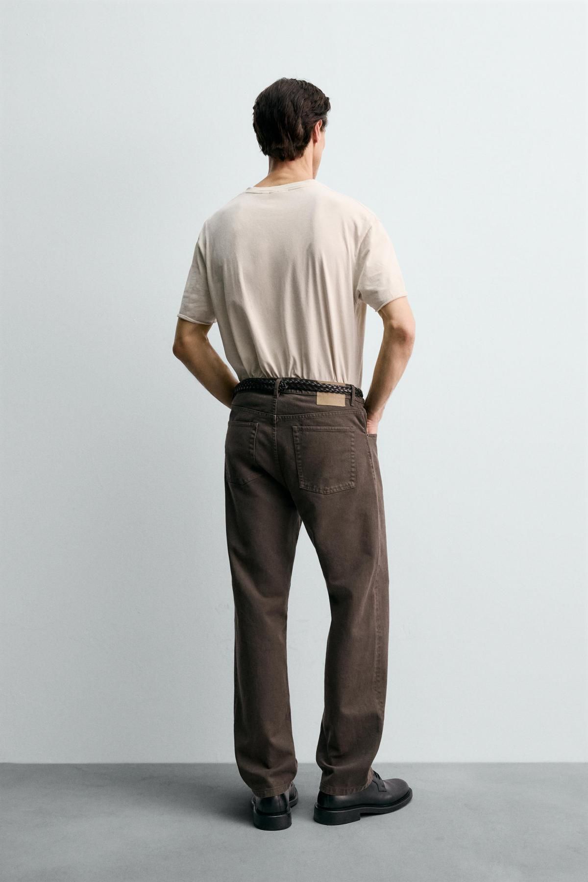 자라 텍스처 코튼 스트레이트핏 팬츠 7563/593 BROWN - 상세 이미지 4