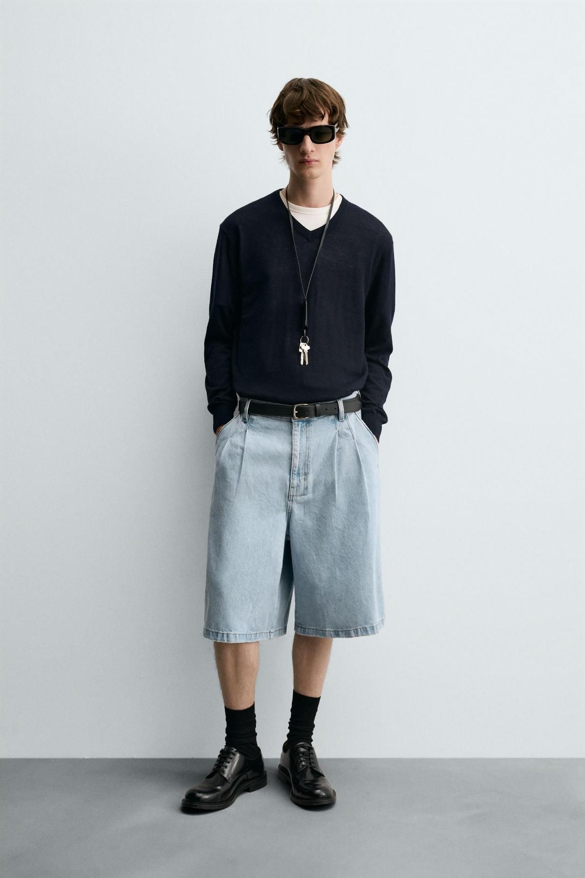 자라 플리츠 릴랙스핏 데님 버뮤다 반바지 9794/305 LIGHT BLUE - 상세 이미지 2
