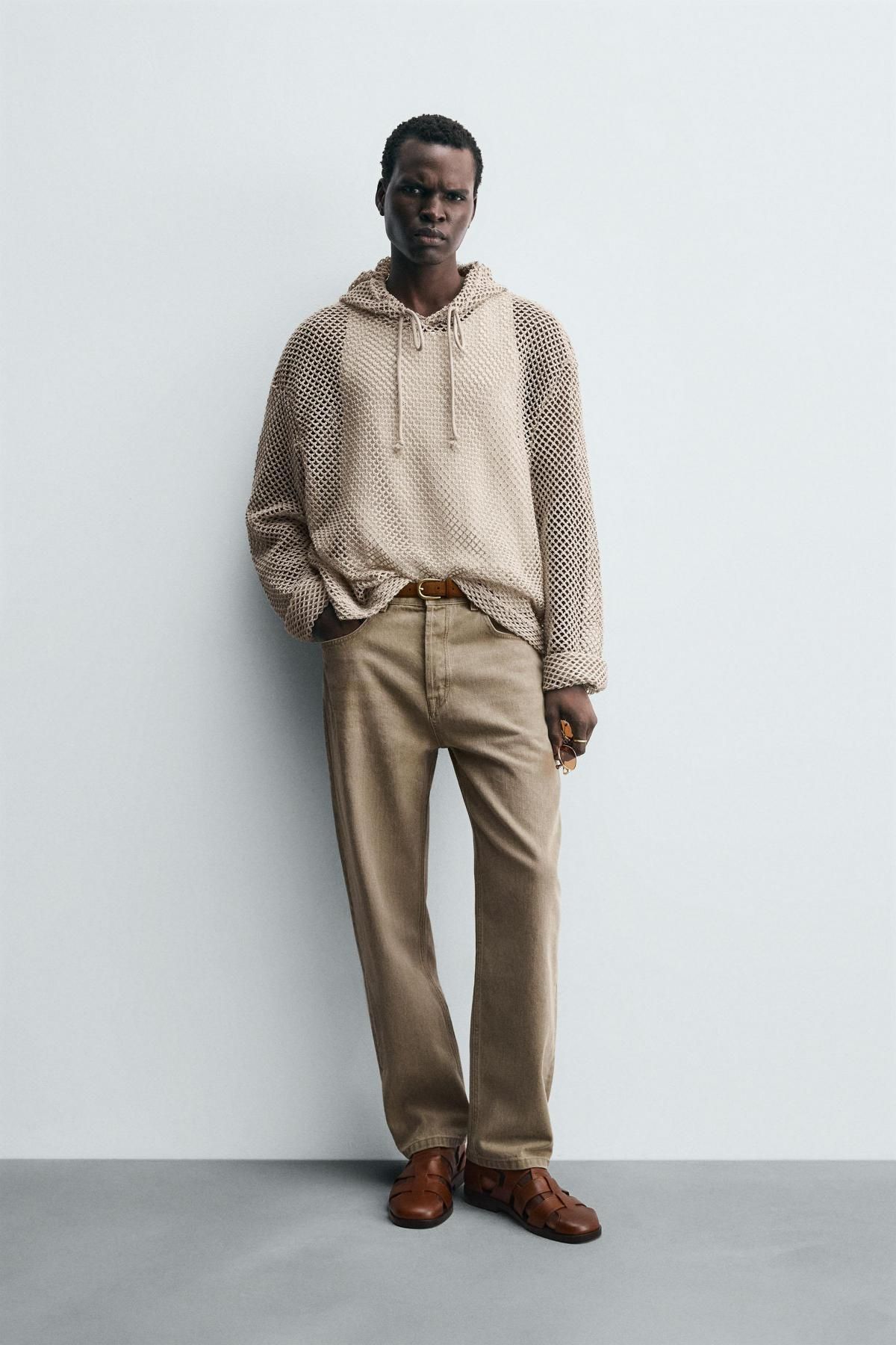 자라 크로셰텍스쳐 오픈니트 후드 스웨트셔츠 5584/398 TAUPE GREY - 상세 이미지 2