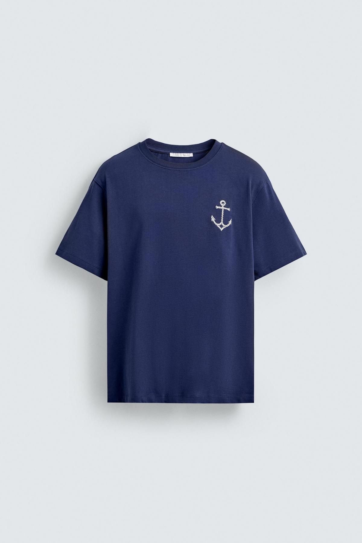 자라 네이비 앵커 자수 반팔 티셔츠 0962/343 NAVY BLUE - 메인 이미지
