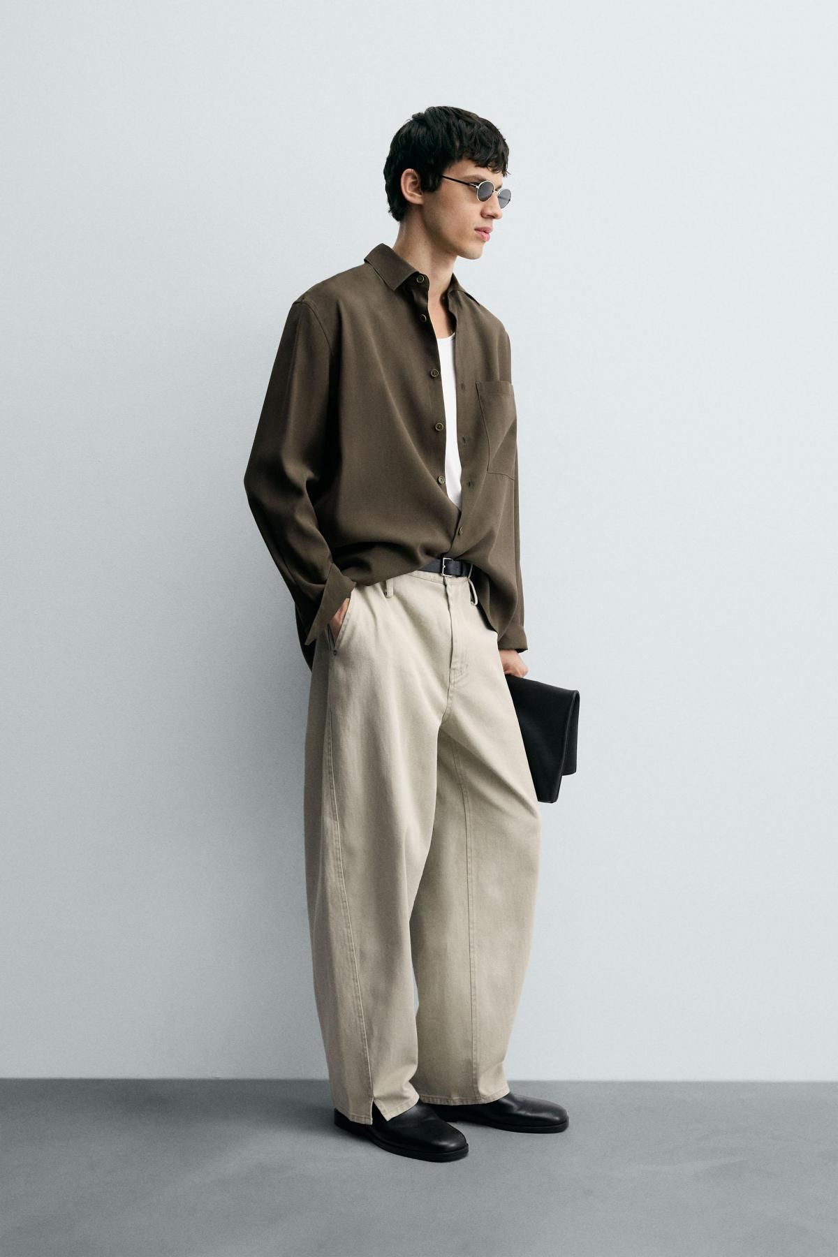 자라 모달 블렌드 릴렉스핏 플루이드 긴팔 셔츠 5948/519 KHAKI - 상세 이미지 5