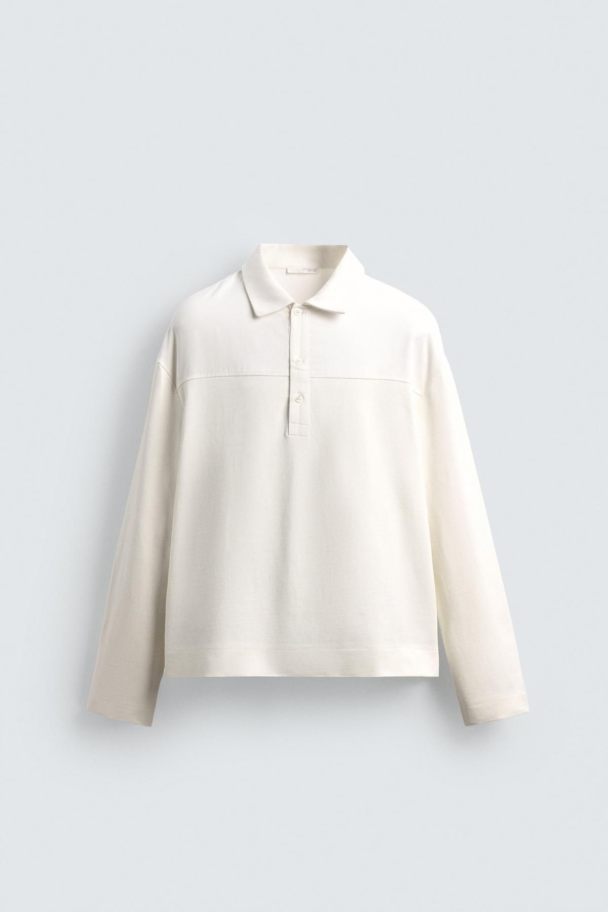 자라 박시핏 텍스처 긴팔 폴로셔츠 아이보리 4087/358 WHITE - 메인 이미지