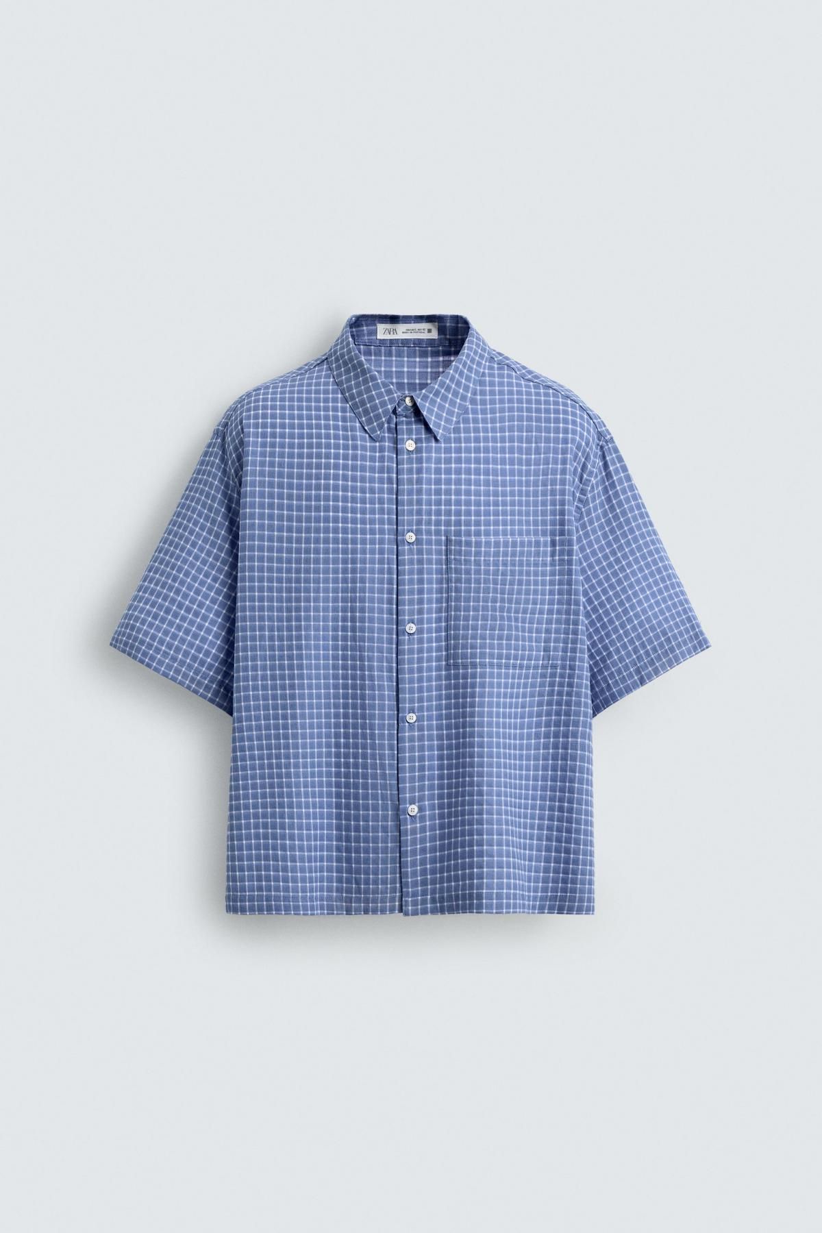 자라 박시핏 체크 코튼 캐주얼 반팔 셔츠 5679/101 BLUE - 메인 이미지