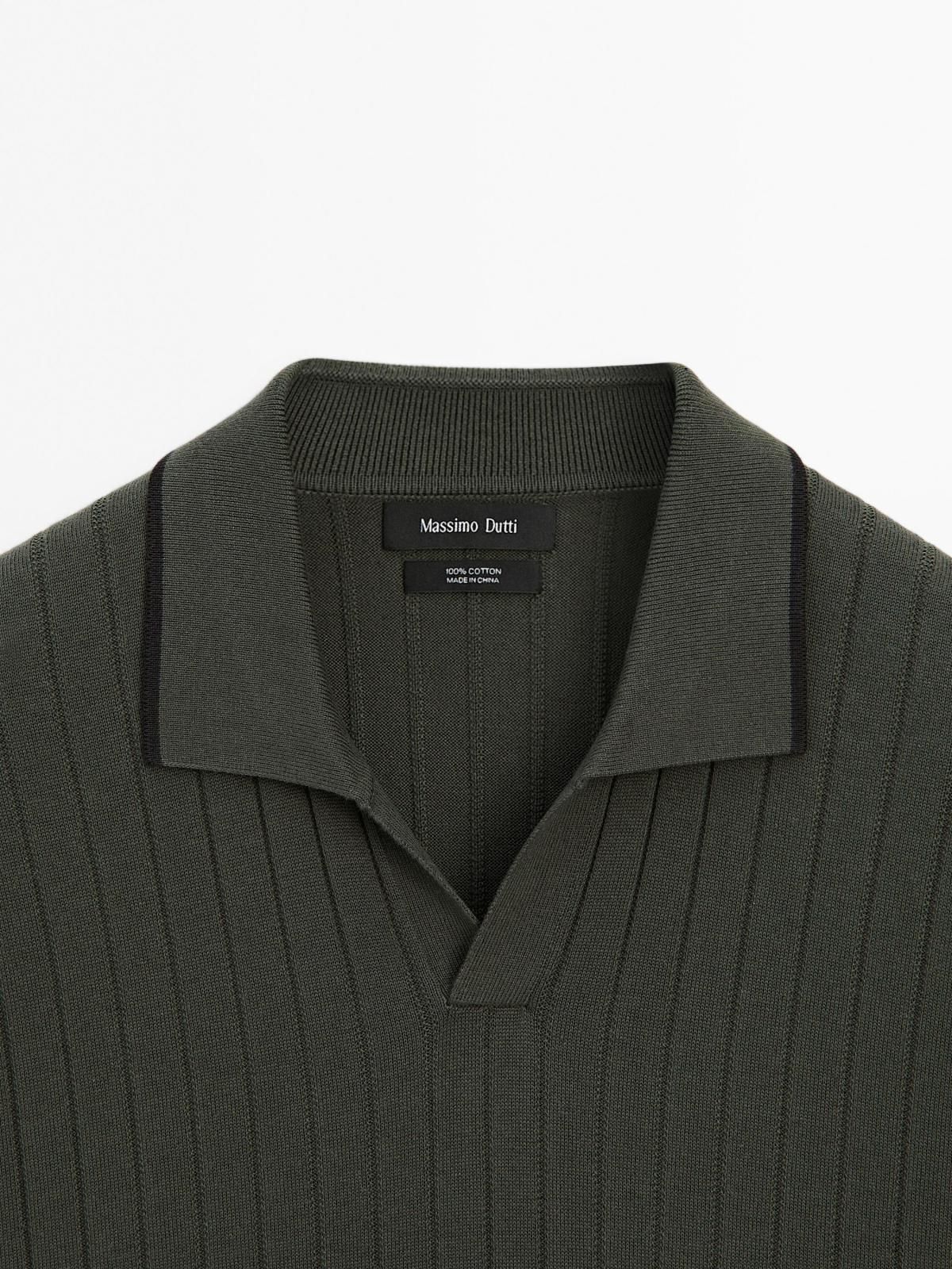 마시모두띠 리브 니트 브이넥 반팔 폴로셔츠 1002/213 DARK KHAKI - 상세 이미지 5