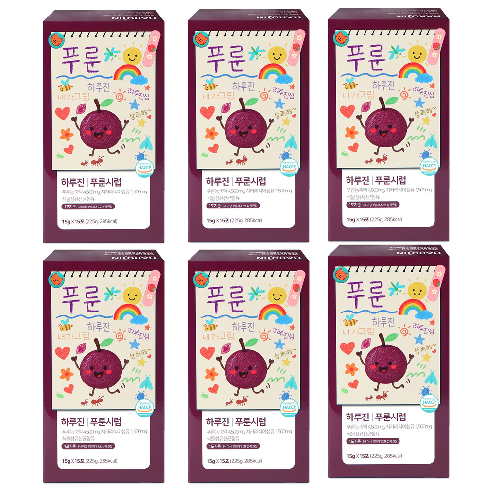 하루진 푸룬 시럽 15gX15포 어린이 푸룬즙 치커리 함유 15포, 6개 - 메인 이미지