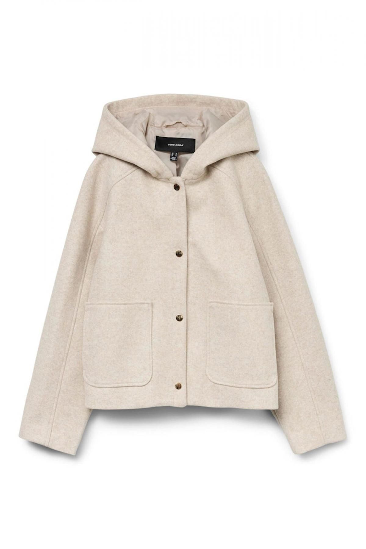 베로모다 빅사이즈 오트밀 후드 숏코트 울 혼방 6432635 BEIGE - 상품 이미지